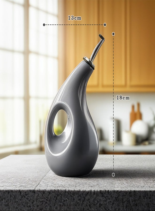 Decor & More - Ceramic Oil Dispenser 500 ML | Oil Container for Kitchen Decor | Oil Dispenser with Adjustable Removal Steel Lid for kitchen storage | Grey set of 1 - Image 4